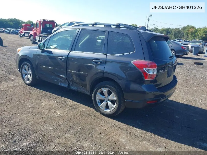 2016 Subaru Forester 2.5I Limited VIN: JF2SJAHC7GH401326 Lot: 40318911