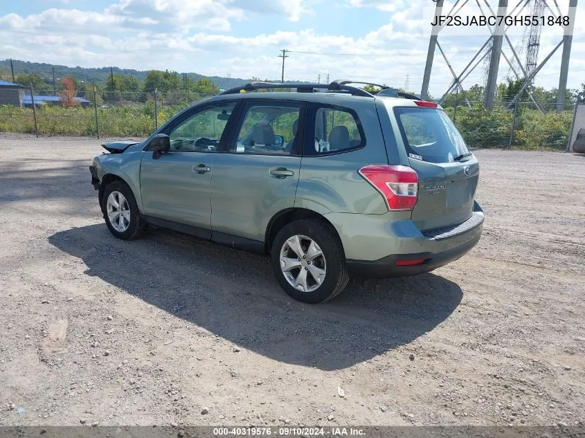 2016 Subaru Forester 2.5I VIN: JF2SJABC7GH551848 Lot: 40319576