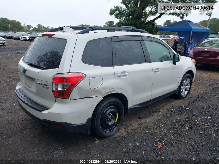 2016 Subaru Forester 2.5I Premium VIN: JF2SJADCXGH400614 Lot: 40432994