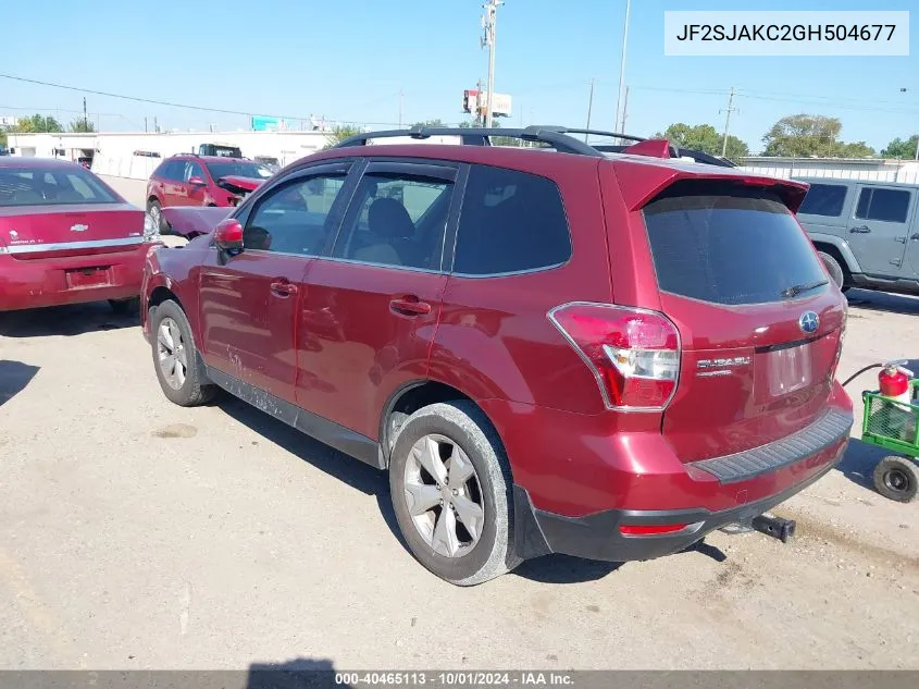 2016 Subaru Forester 2.5I Limited VIN: JF2SJAKC2GH504677 Lot: 40465113