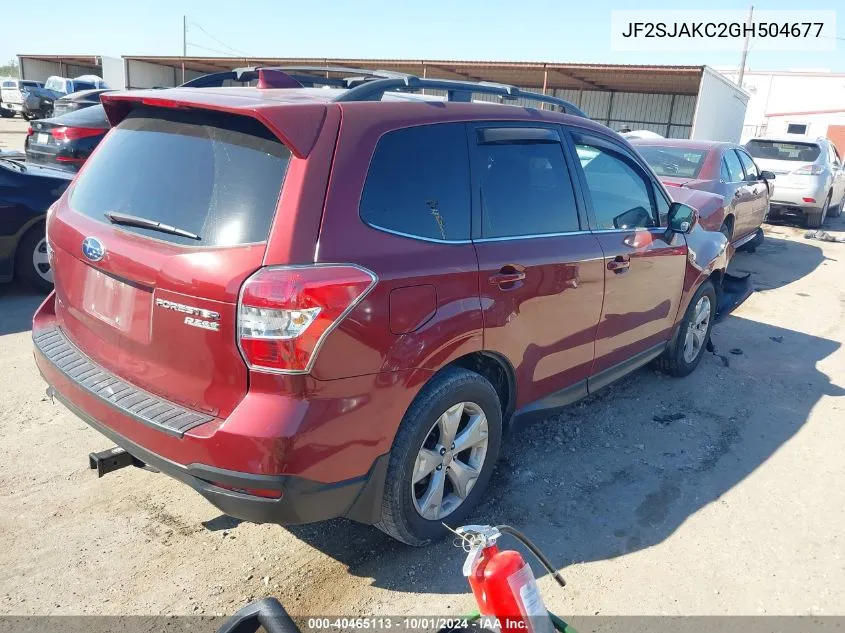 2016 Subaru Forester 2.5I Limited VIN: JF2SJAKC2GH504677 Lot: 40465113