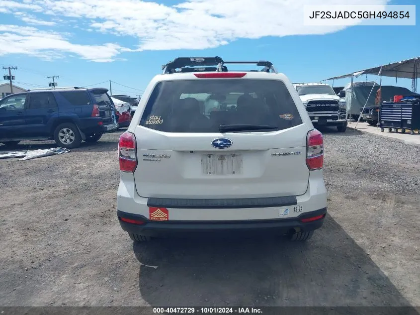 2016 Subaru Forester 2.5I Premium VIN: JF2SJADC5GH494854 Lot: 40472729