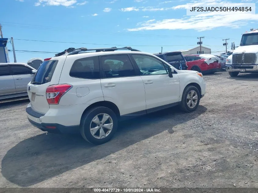 2016 Subaru Forester 2.5I Premium VIN: JF2SJADC5GH494854 Lot: 40472729