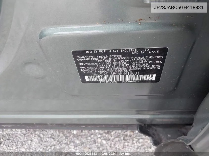 JF2SJABC5GH418831 2016 Subaru Forester 2.5I