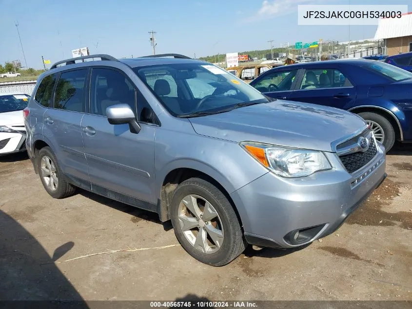 2016 Subaru Forester 2.5I Limited VIN: JF2SJAKC0GH534003 Lot: 40565745