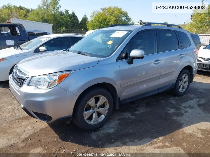 2016 Subaru Forester 2.5I Limited VIN: JF2SJAKC0GH534003 Lot: 40565745