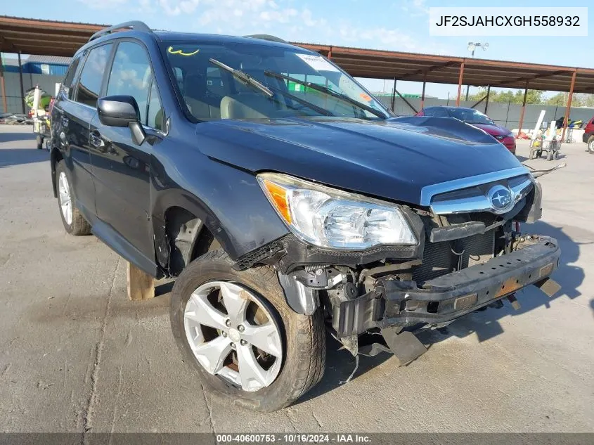 2016 Subaru Forester 2.5I Limited VIN: JF2SJAHCXGH558932 Lot: 40600753