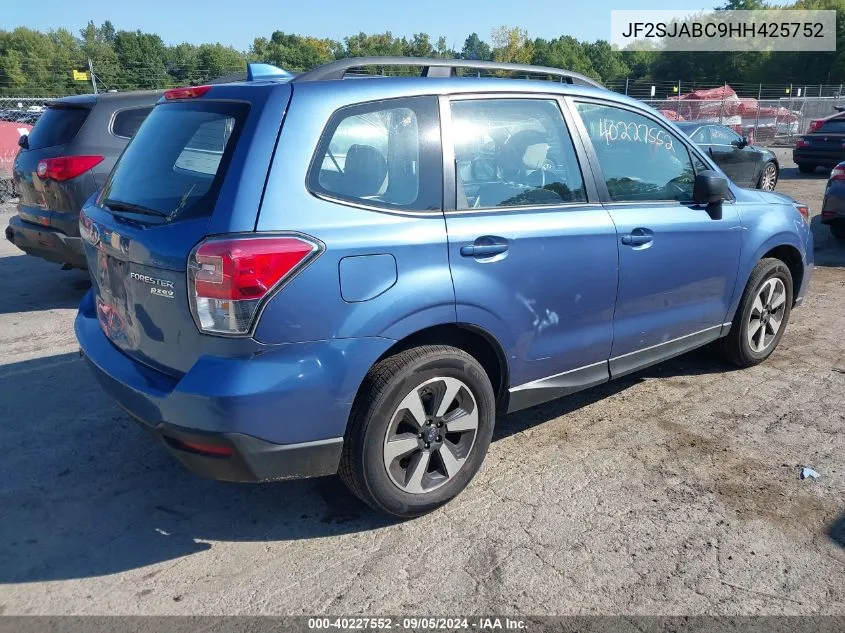 2017 Subaru Forester 2.5I VIN: JF2SJABC9HH425752 Lot: 40227552