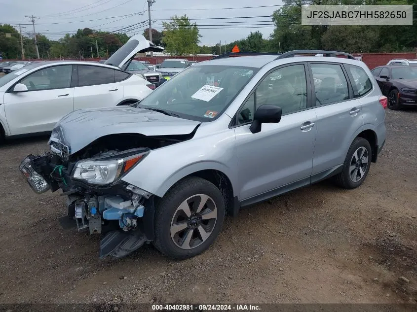 2017 Subaru Forester 2.5I VIN: JF2SJABC7HH582650 Lot: 40402981