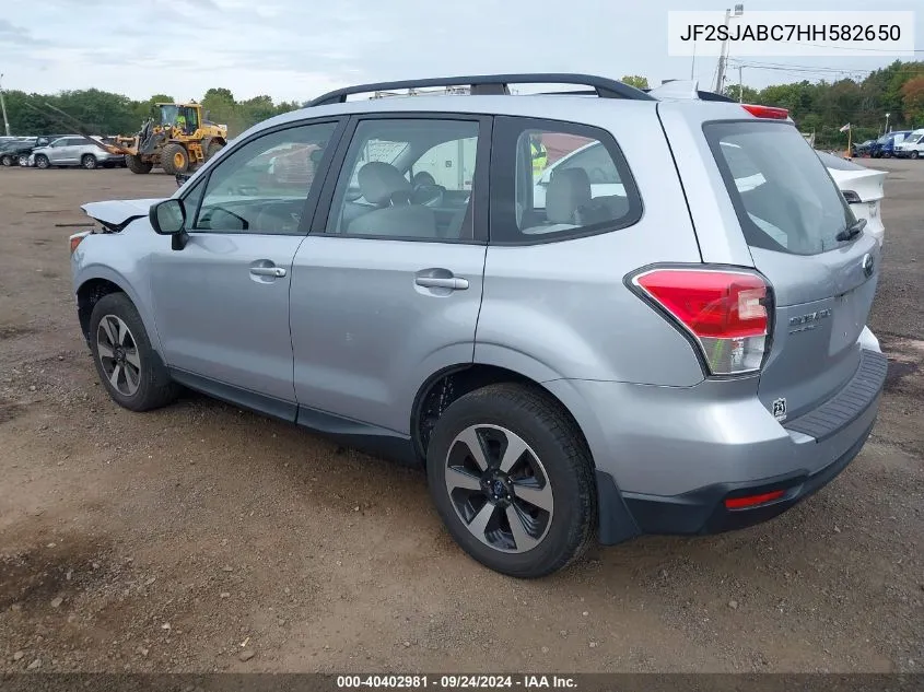 2017 Subaru Forester 2.5I VIN: JF2SJABC7HH582650 Lot: 40402981