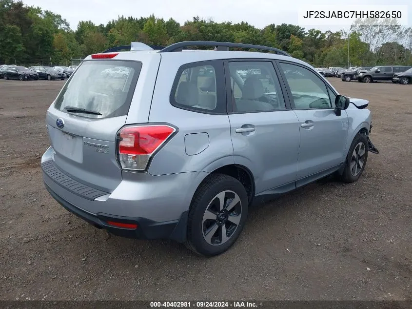 2017 Subaru Forester 2.5I VIN: JF2SJABC7HH582650 Lot: 40402981