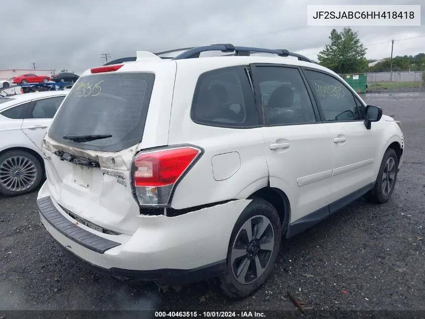 2017 Subaru Forester 2.5I VIN: JF2SJABC6HH418418 Lot: 40463515