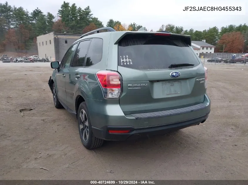 2017 Subaru Forester 2.5I Premium VIN: JF2SJAEC8HG455343 Lot: 40724699