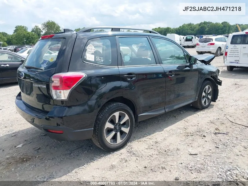 2018 Subaru Forester 2.5I VIN: JF2SJABC2JH471218 Lot: 40007783