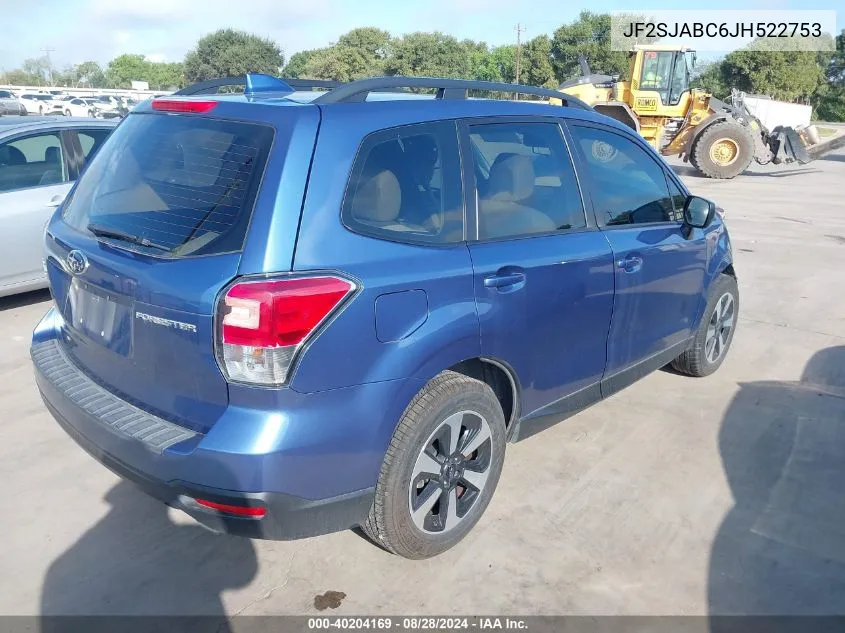 2018 Subaru Forester 2.5I VIN: JF2SJABC6JH522753 Lot: 40204169