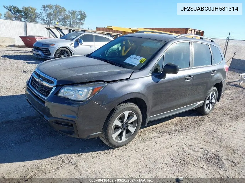 2018 Subaru Forester 2.5I VIN: JF2SJABC0JH581314 Lot: 40416432