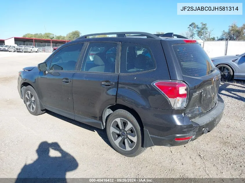 2018 Subaru Forester 2.5I VIN: JF2SJABC0JH581314 Lot: 40416432