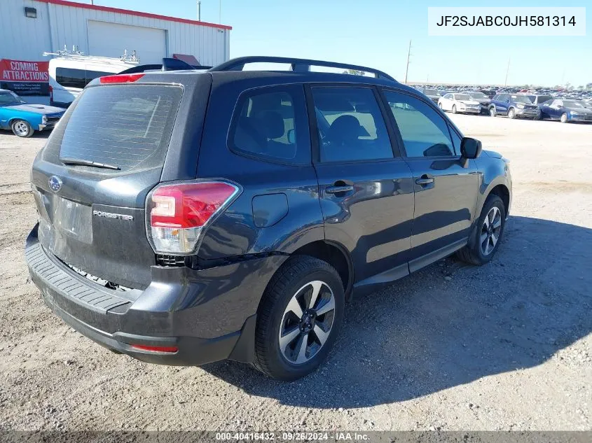 2018 Subaru Forester 2.5I VIN: JF2SJABC0JH581314 Lot: 40416432