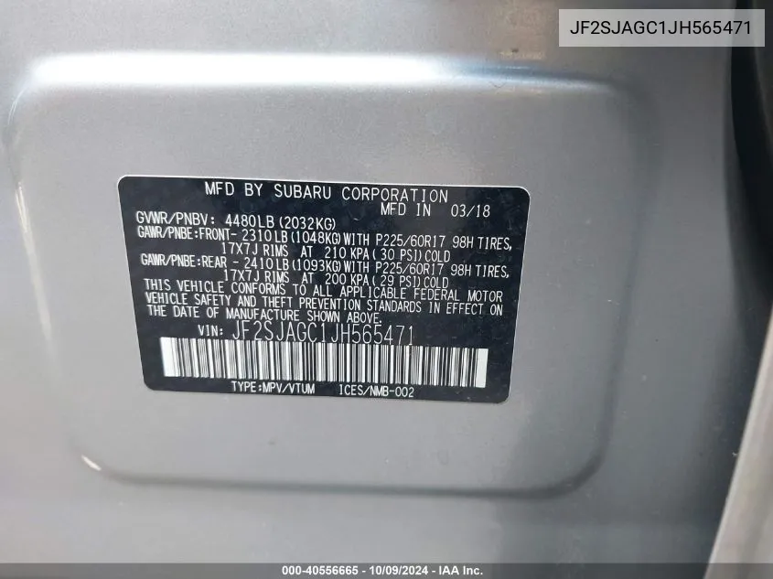 JF2SJAGC1JH565471 2018 Subaru Forester 2.5I Premium