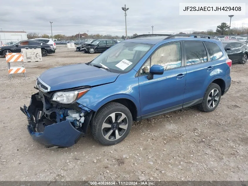 2018 Subaru Forester 2.5I Premium VIN: JF2SJAEC1JH429408 Lot: 40826534