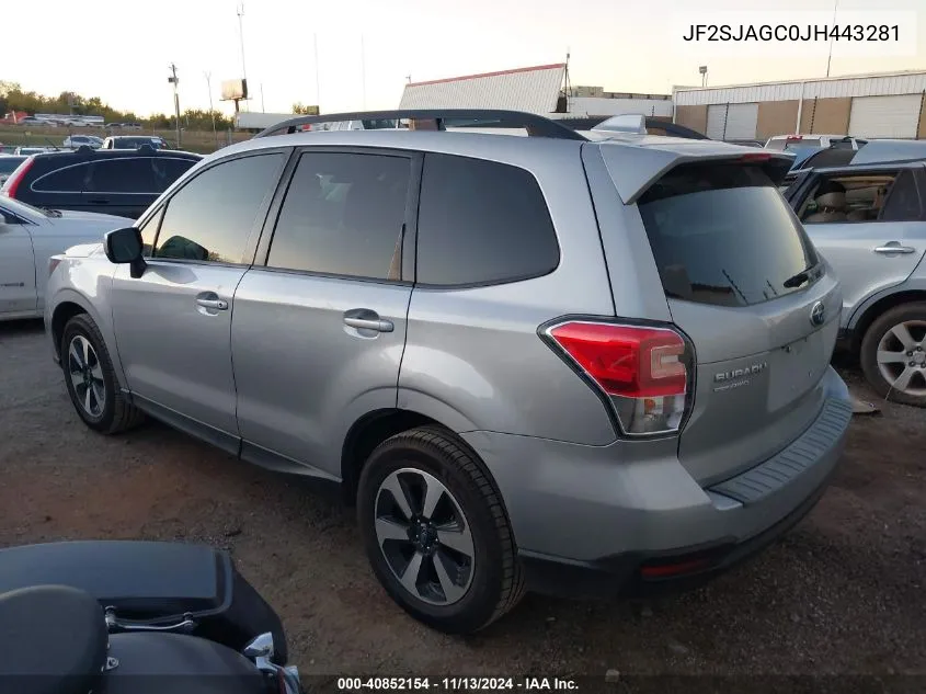 2018 Subaru Forester 2.5I Premium VIN: JF2SJAGC0JH443281 Lot: 40852154