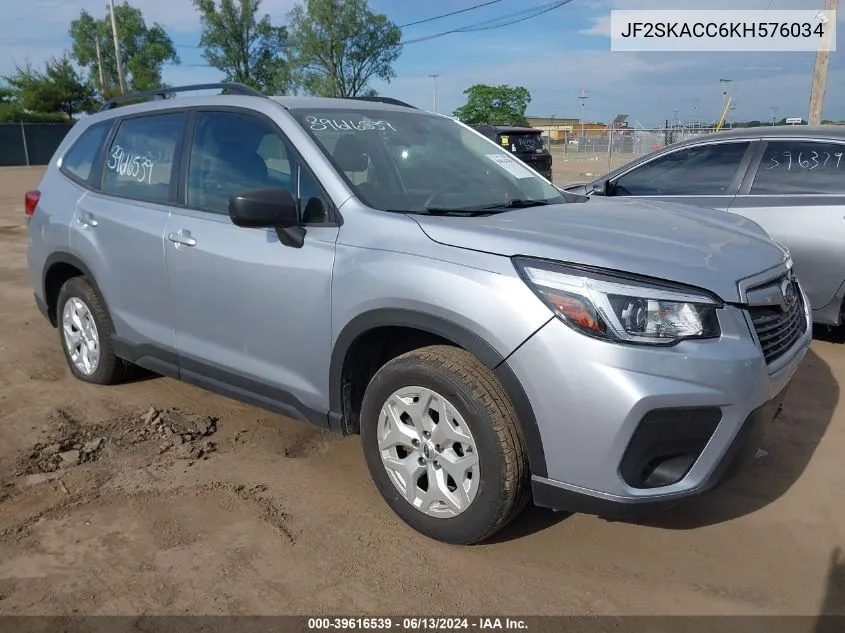 2019 Subaru Forester VIN: JF2SKACC6KH576034 Lot: 39616539