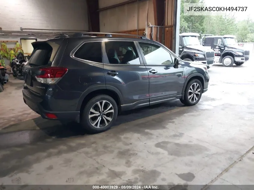 2019 Subaru Forester Limited VIN: JF2SKASC0KH494737 Lot: 40003929