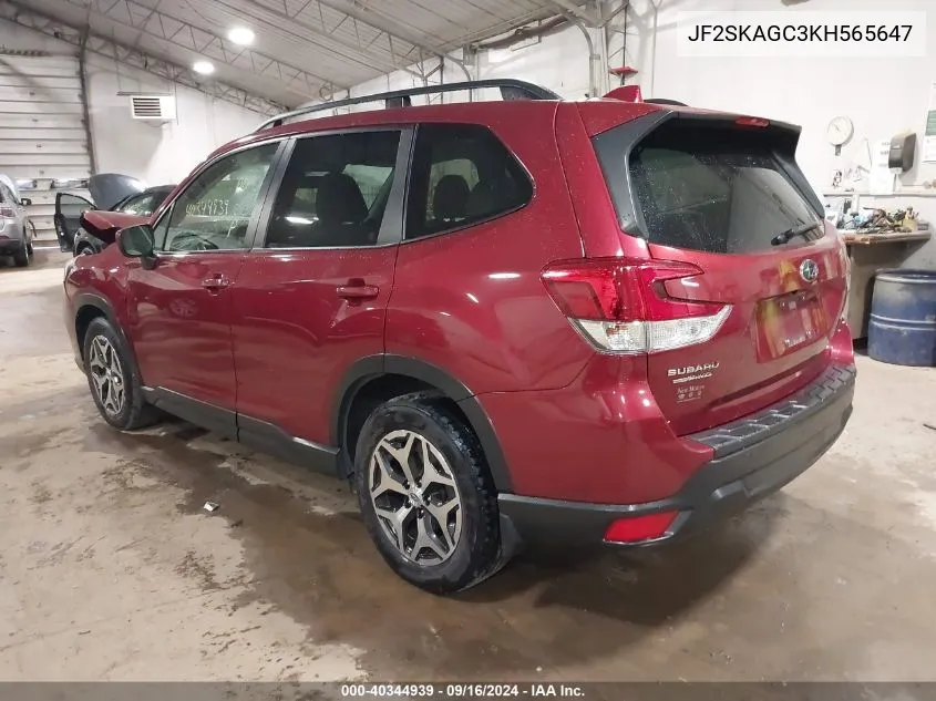 2019 Subaru Forester Premium VIN: JF2SKAGC3KH565647 Lot: 40344939