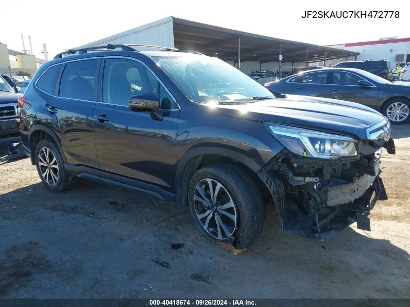 2019 Subaru Forester Limited VIN: JF2SKAUC7KH472778 Lot: 40418674