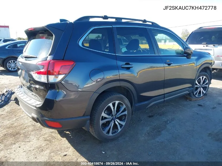 2019 Subaru Forester Limited VIN: JF2SKAUC7KH472778 Lot: 40418674