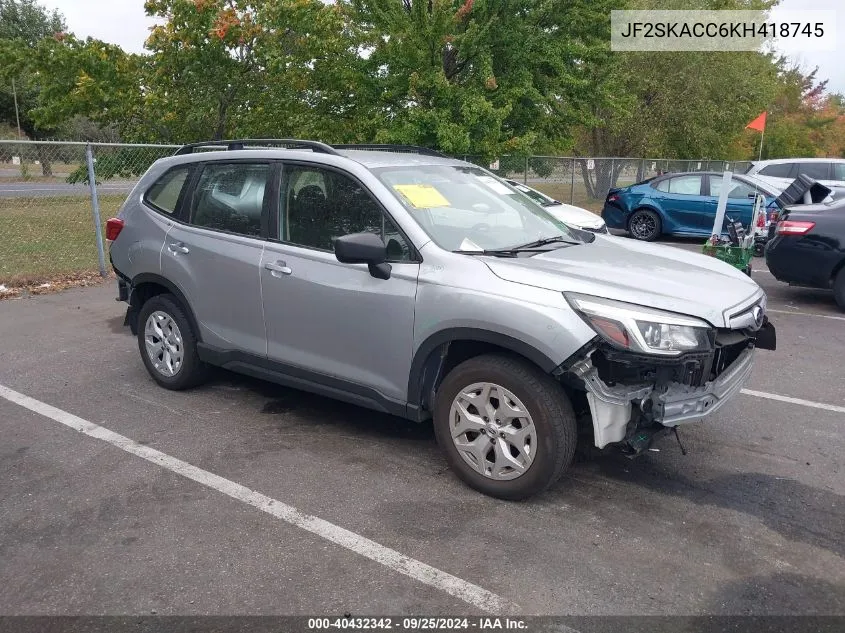 2019 Subaru Forester VIN: JF2SKACC6KH418745 Lot: 40432342