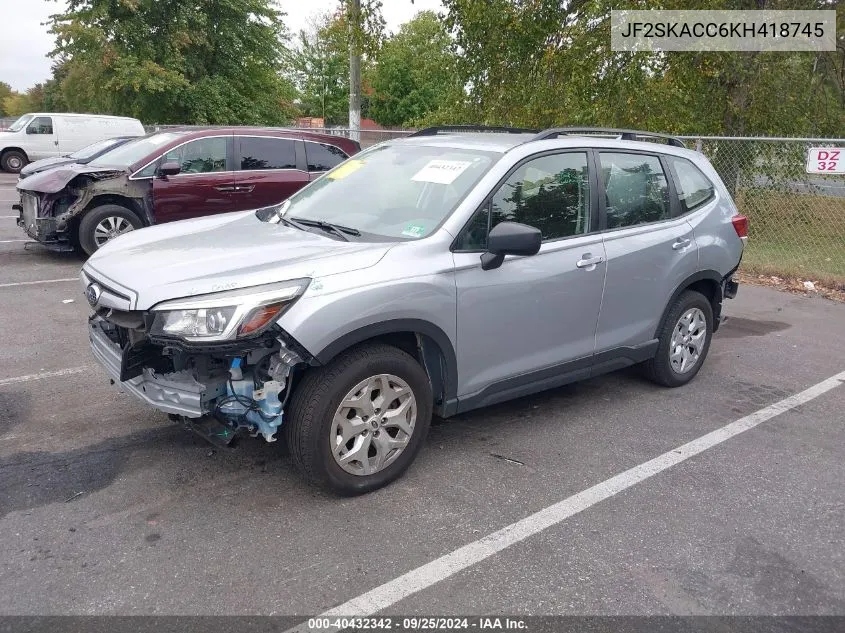 2019 Subaru Forester VIN: JF2SKACC6KH418745 Lot: 40432342