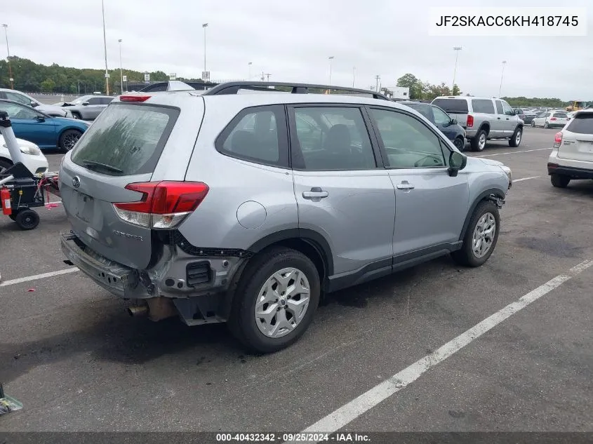 2019 Subaru Forester VIN: JF2SKACC6KH418745 Lot: 40432342