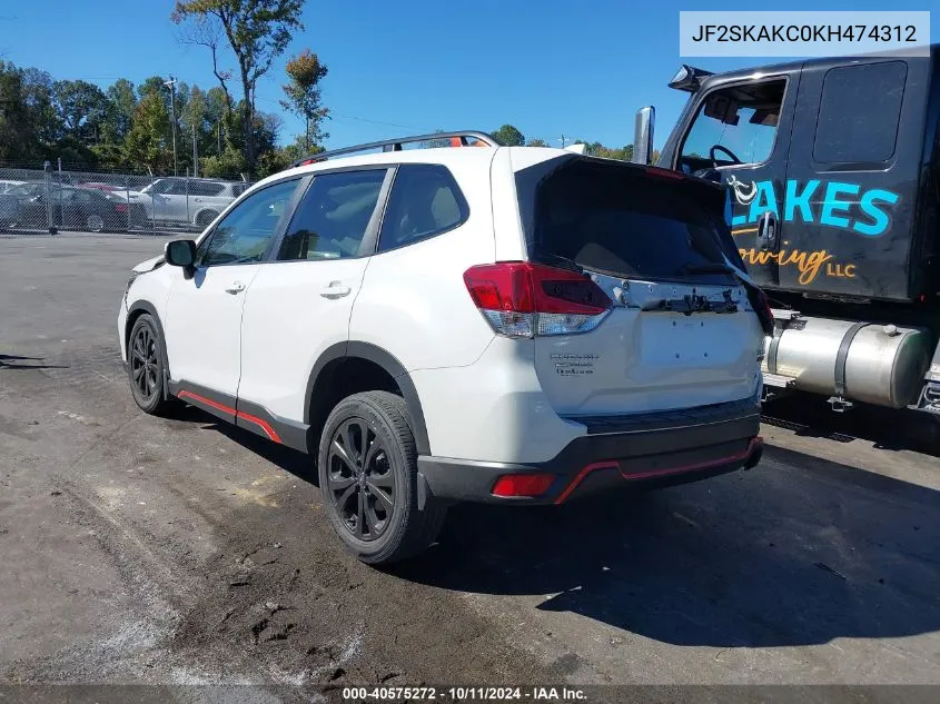 2019 Subaru Forester Sport VIN: JF2SKAKC0KH474312 Lot: 40575272