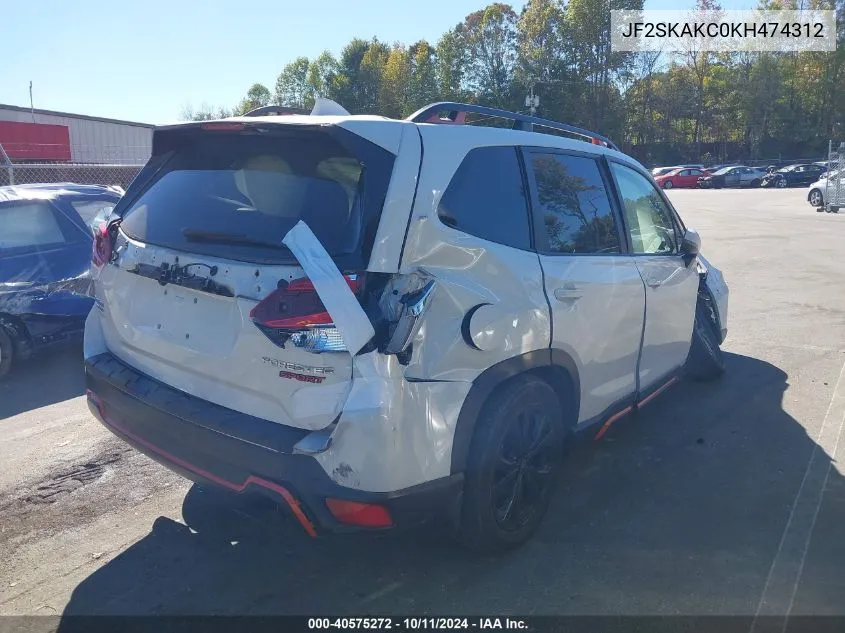 2019 Subaru Forester Sport VIN: JF2SKAKC0KH474312 Lot: 40575272