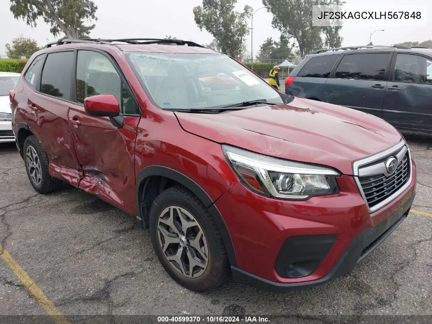 2020 Subaru Forester Premium VIN: JF2SKAGCXLH567848 Lot: 40599370