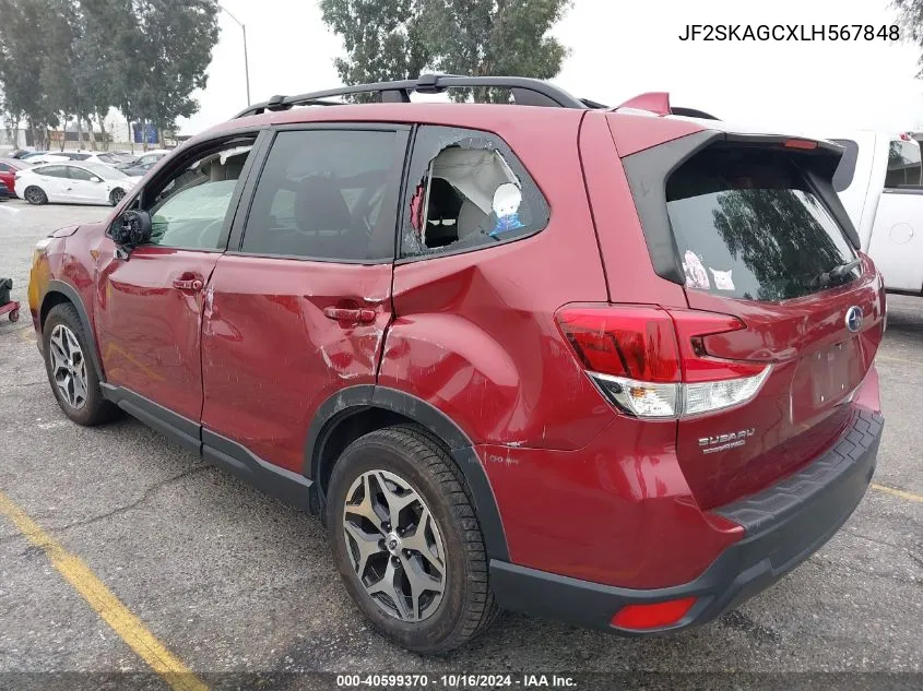 2020 Subaru Forester Premium VIN: JF2SKAGCXLH567848 Lot: 40599370