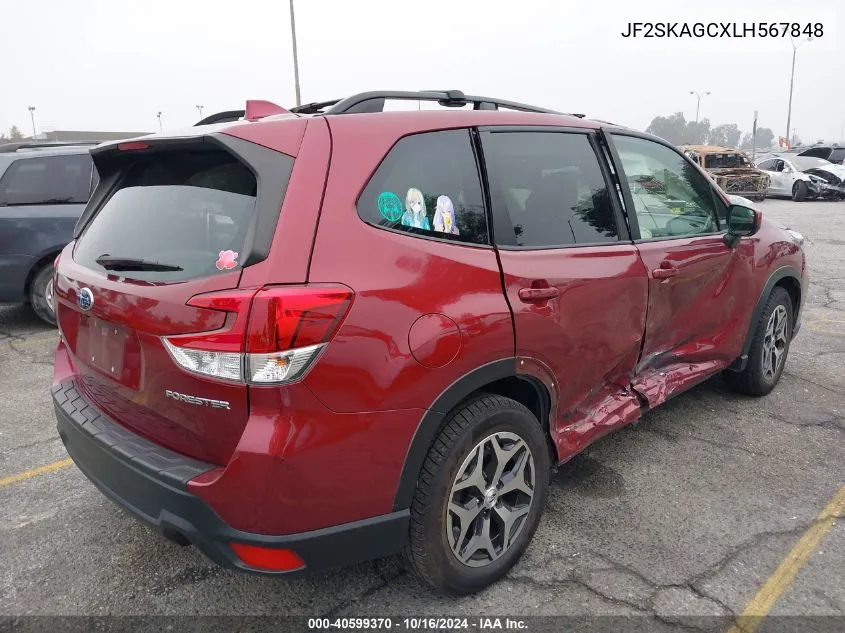 2020 Subaru Forester Premium VIN: JF2SKAGCXLH567848 Lot: 40599370