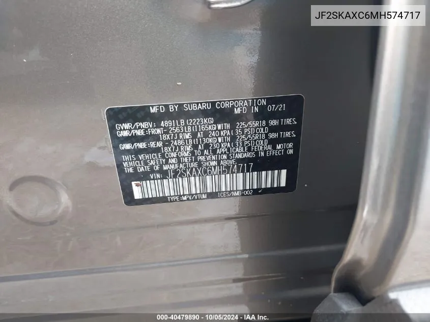 2021 Subaru Forester Touring VIN: JF2SKAXC6MH574717 Lot: 40479890