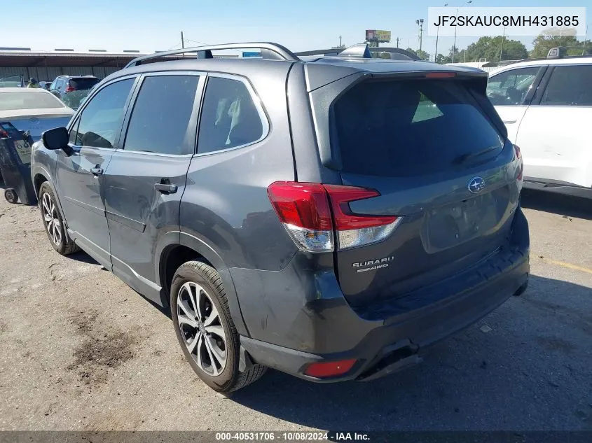 2021 Subaru Forester Limited VIN: JF2SKAUC8MH431885 Lot: 40531706