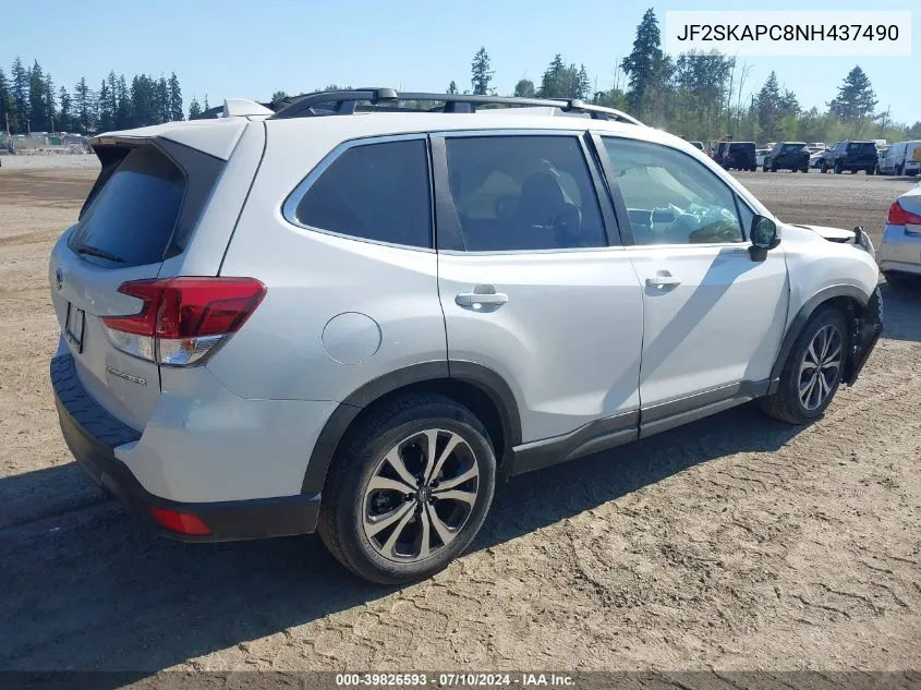 2022 Subaru Forester Limited VIN: JF2SKAPC8NH437490 Lot: 39826593