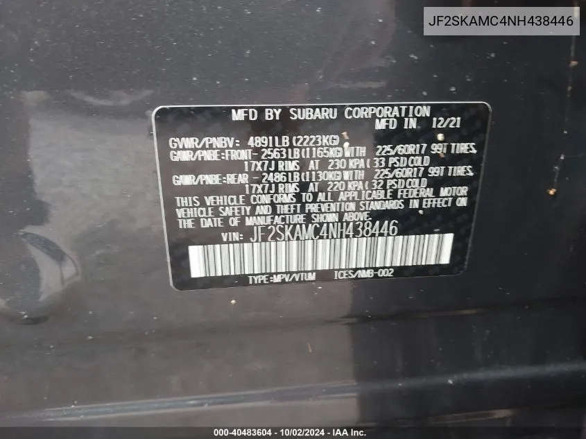 JF2SKAMC4NH438446 2022 Subaru Forester Wilderness