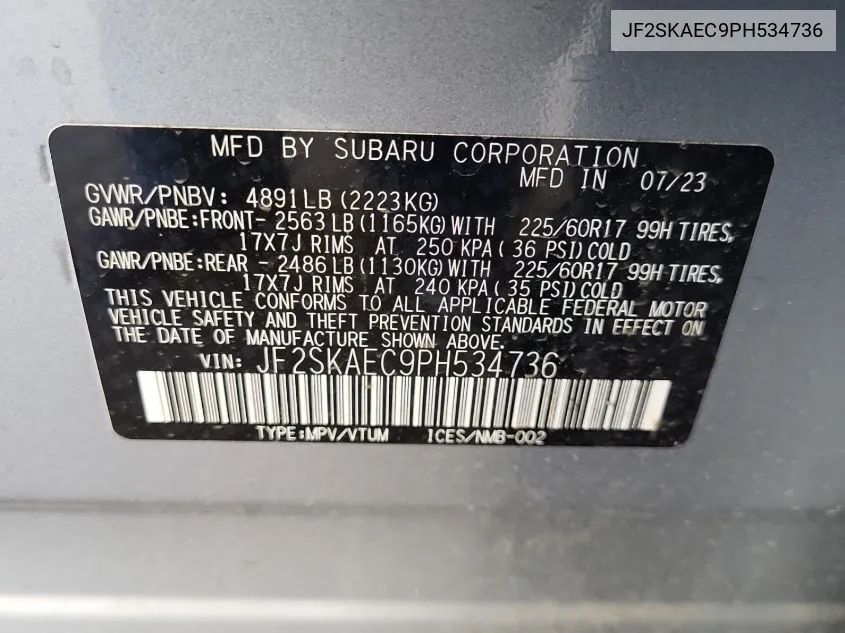 JF2SKAEC9PH534736 2023 Subaru Forester Premium