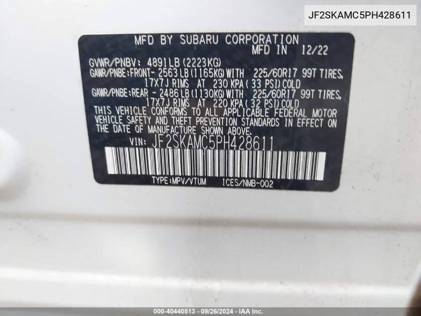 JF2SKAMC5PH428611 2023 Subaru Forester Wilderness