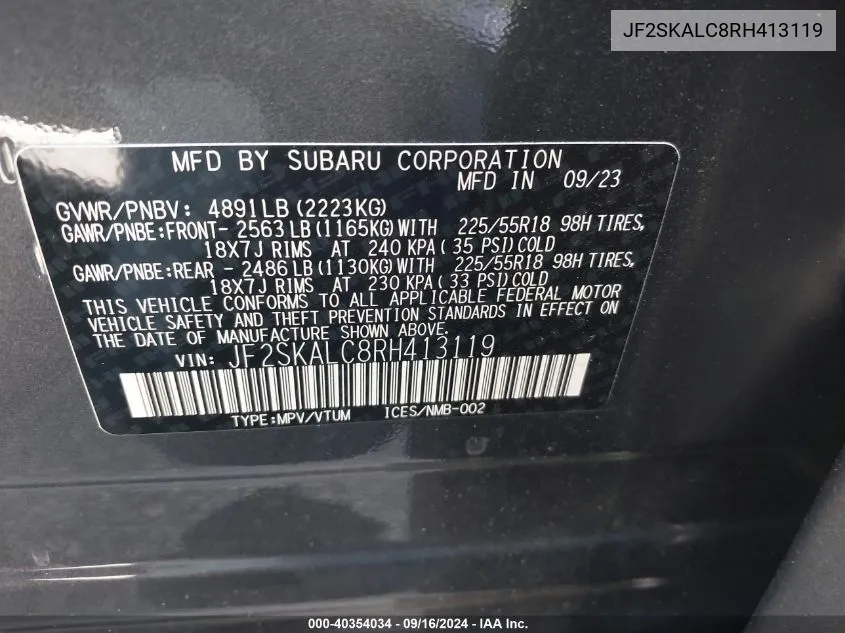 JF2SKALC8RH413119 2024 Subaru Forester Limited