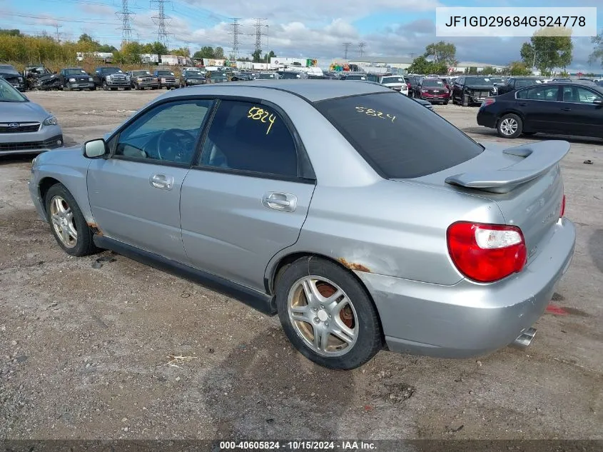 2004 Subaru Impreza Wrx VIN: JF1GD29684G524778 Lot: 40605824