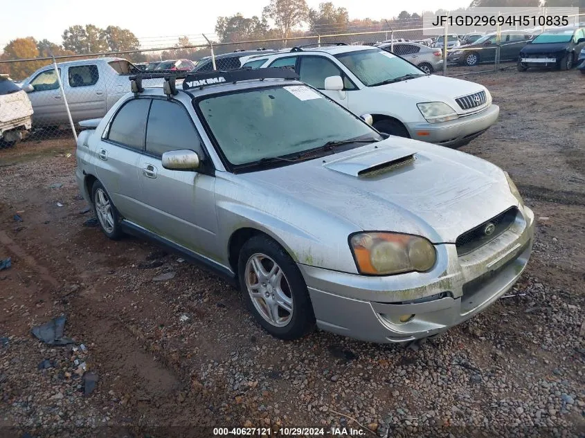 2004 Subaru Impreza Wrx VIN: JF1GD29694H510835 Lot: 40627121