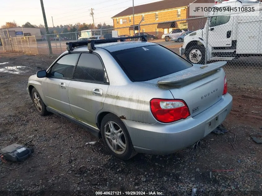 2004 Subaru Impreza Wrx VIN: JF1GD29694H510835 Lot: 40627121