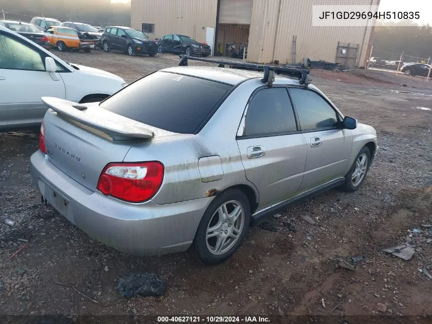 2004 Subaru Impreza Wrx VIN: JF1GD29694H510835 Lot: 40627121