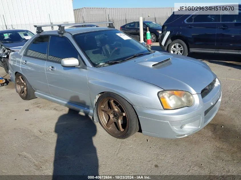 2004 Subaru Impreza Wrx VIN: JF1GD29634H510670 Lot: 40672684